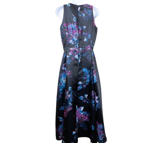 Tahari ASL Black Purple Floral Brocade A-line Evening Dress. Size 4 - Picture 2 of 6